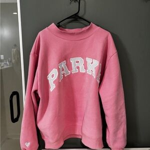 Pink Crewneck Sweatshirt with White 'PARKE' Lettering - Women's Pullover